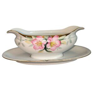 Noritake Azalea Gravy Boat Attached Underplate green M mark sauce